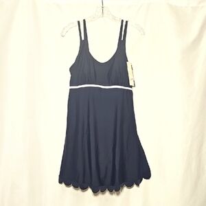 Dokotoo Navy Blue Swim Dress Scalloped Hem White Trim Size L